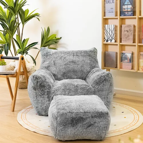 Miniatura 10 de Cvortll Silla de Puf con Otomana, Sillas de Puf con Reposobrazos y Relleno, Silla de Puf Ultra Suave y Esponjosa de Pelo Sintético con Reposapiés