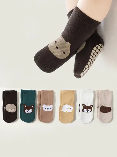 Calcetines de tobillo antideslizantes para bebé, paquete de 6 para niños y niñas, lindos calcetines de algodón para bebés recién nacidos