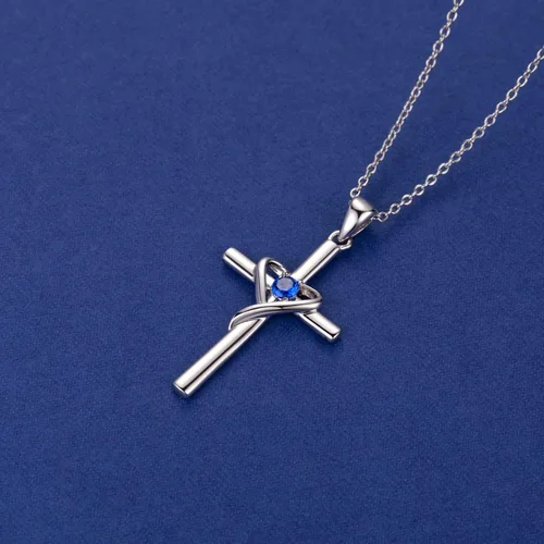 Miniatura 4 de AmorAime Collar con cruz de plata de ley 925 para mujeres y hombres, chapado en oro de 14 quilates, collares de piedra natal de circonita cúbica 5A