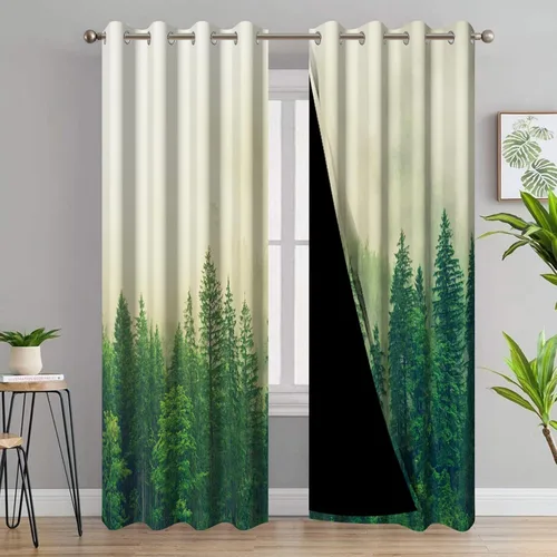 Miniatura 16 de AWERT Cortinas opacas para dormitorio, árbol negro con niebla, naturaleza, amanecer, bosque, 2 paneles para sala de estar, bloqueo de calor, 21 x 45