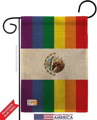 Miniatura 2 de Bandera de jardín de arpillera de Orgullo de México LGBT arco iris amor gay bisexual pequeño regalo decorativo patio casa pancarta de doble cara