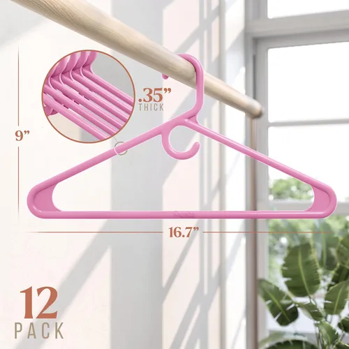 Miniatura 2 de NEATERIZE Perchas de ropa de plástico ultra resistentes - Rosa - Percha duradera para abrigos, trajes y ropa. Perchas De Ropa (Paquete de 12 - Rosa)