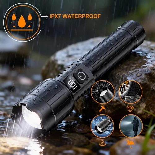 Miniatura 8 de Relybo Linterna LED recargable de 20000 lúmenes altos, largo alcance y tiempo de funcionamiento de 12 horas Linternas súper brillantes USB C