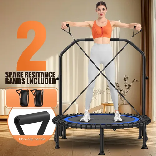 Miniatura 2 de ANCHEER Trampolín Reboteador Plegable de 48" para Adultos/Niños con Bandas de Resistencia y Cuerdas Elásticas, Mini Trampolín Interior y Exterior