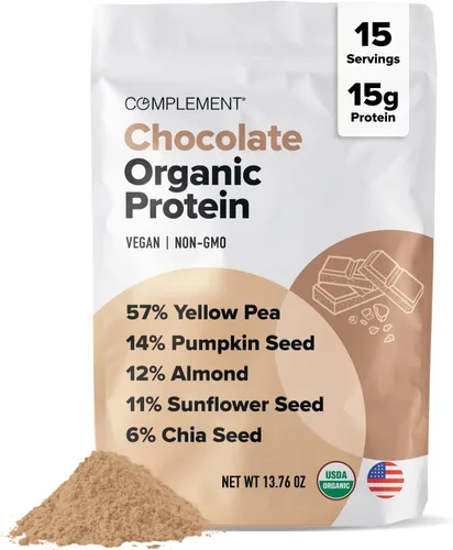 Complement Proteína vegana de chocolate orgánico en polvo (15 porciones) baja en carbohidratos, baja en calorías, sin azúcar, sin soja, sin OMG, sin