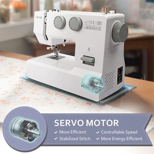 Miniatura 6 de FEIYUE Máquina de coser FYe310 con pedal de pie, tamaño completo, resistente y portátil, 6 bobinas y 5 pies de costura incluidos