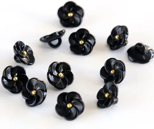 Botones de flores para coser 15/32 pulgadas (0.453 in) Botón de blusa Artesanía Scrapbooking Color Negro Paquete de 30 piezas