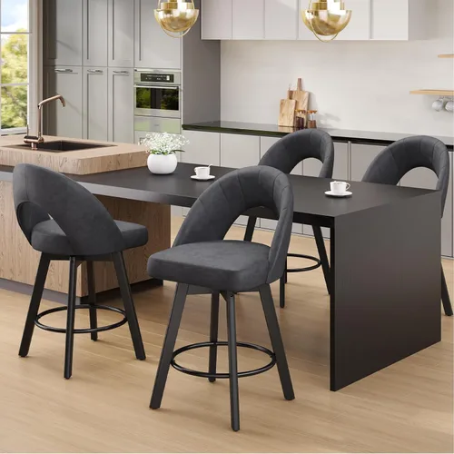 Miniatura 8 de YaFiti Taburetes de bar de altura de mostrador de 24 pulgadas, taburetes de bar giratorios ergonómicos con respaldo curvado con asiento de piel