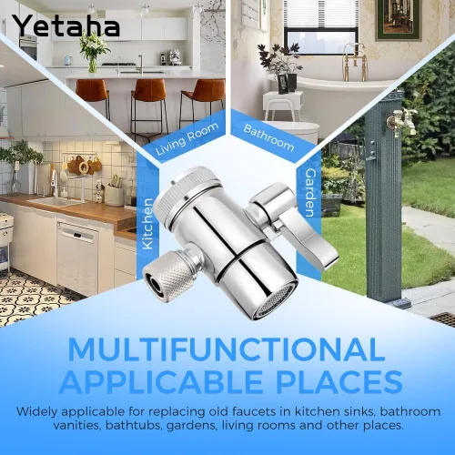Miniatura 7 de Yetaha Válvula desviadora de grifo de 3/8", adaptador divisor de grifo de baño de cocina para pieza de repuesto de tubo, conector de fregadero