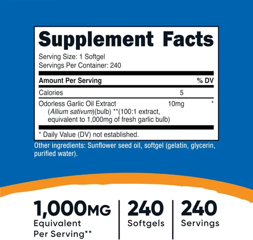 Miniatura 2 de Nutricost Ajo 1000 mg, 240 cápsulas blandas - Suplemento de ajo de alta potencia, sin gluten