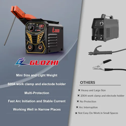 Miniatura 7 de GZ GUOZHI Soldador de Electrodo Pequeño Mini Portátil, Máquina de Soldadura ARC MMA de 110V 130A con Cable Portaelectrodos y Abrazadera de Trabajo