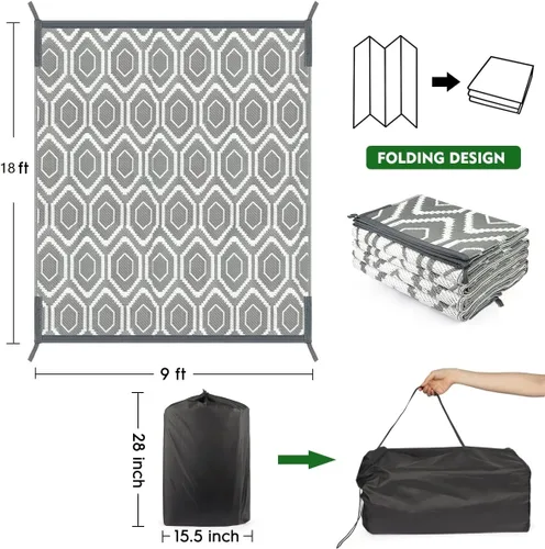 Miniatura 2 de fifame Alfombras de camping al aire libre, 9 x 18 pies, para exteriores, patio, alfombra de paja de plástico reversible, resistente a la intemperie