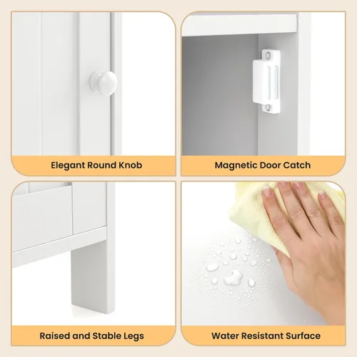 Miniatura 9 de Tangkula - Armario de almacenamiento para baño, organizador lateral de piso independiente de madera con puerta única y estante ajustable, pequeño