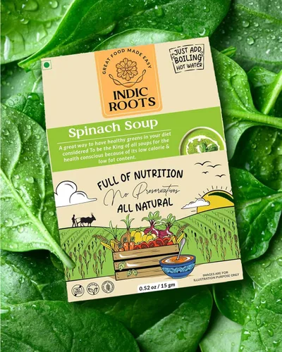 Miniatura 6 de Organic Roots Sopa de espinacas Palak paquetes de sopa instantánea saludable natural lista para cocinar, mezcla de sopa de verduras en polvo