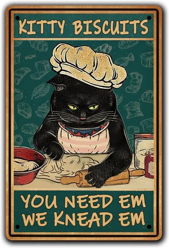 Decoración de Pared de Gato Negro Vintage Letrero de Metal Retro Divertido para Cocina Arte de Pared de Gatos Letreros de Hojalata Decoración del