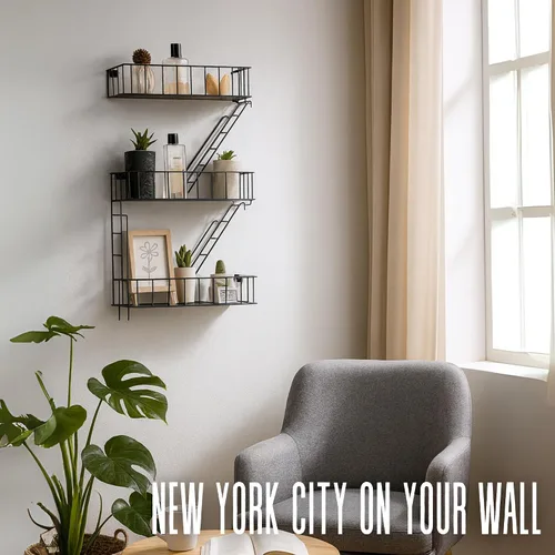 Miniatura 8 de Estante de Pared de Escape de Incendios - Estante Flotante Decorativo de Nueva York - Estante de Escalera de Arte de Pared - Estantes de Baratijas