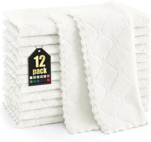 Miniatura 75 de Homaxy - Paquete de 12 trapos de cocina (10 x 10 pulgadas, morado), de terciopelo coral, supersuaves y absorbentes, de secado rápido, paño