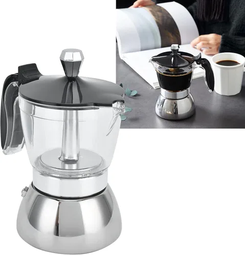 Miniatura 6 de Qiilu Cafetera de acero inoxidable para 4 tazas, para estufa, cafetera, suministros de cocina