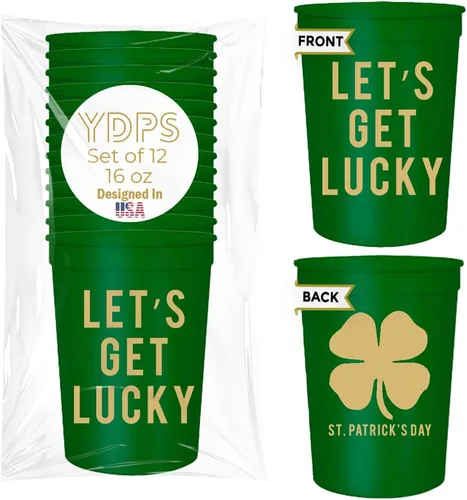 Miniatura 9 de Let's Get Lucky - Juego de tazas de plástico para el día de San Patricio, 12-16 onzas para recuerdos de fiesta y decoraciones temáticas de trébol