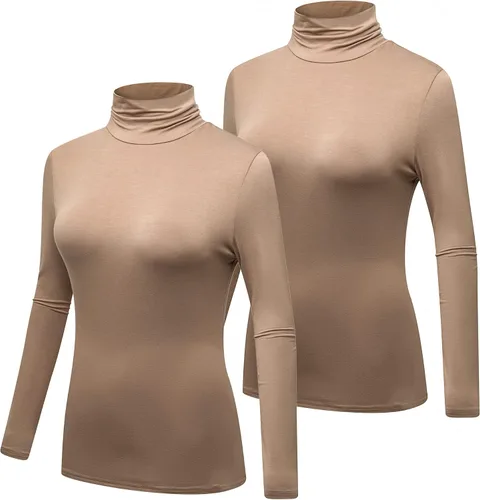 Miniatura 2 de Paquete de 2 camisetas de manga larga con cuello alto para mujer, básica, elástica, cómoda, cuello alto