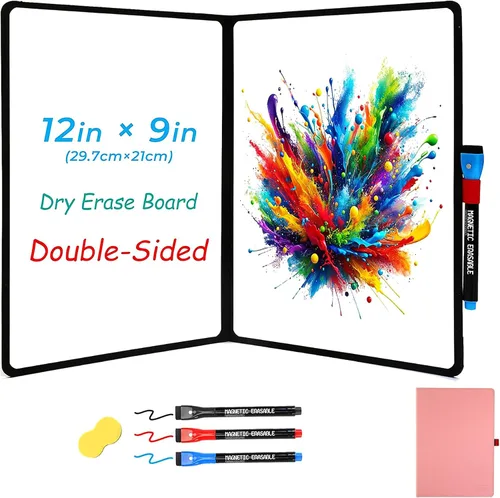 Miniatura 13 de Pizarra blanca de doble cara de 12 x 9 pulgadas, pizarra portátil de borrado en seco ultrafina de 0.3 pulgadas con 3 marcadores y superficie