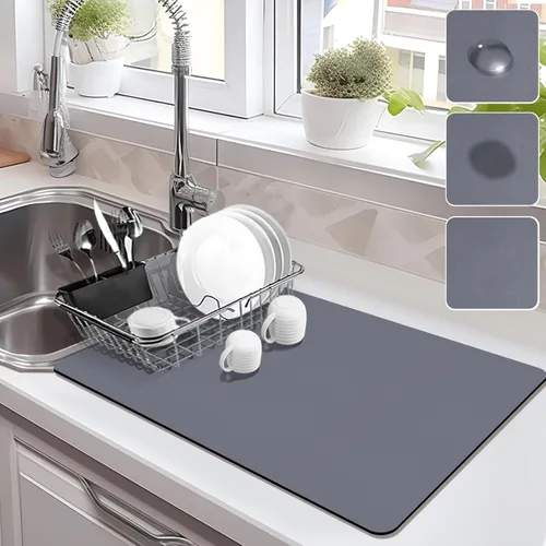 Miniatura 7 de Estera de secado para encimera de cocina, tapete de café con respaldo de goma absorbente que oculta manchas
