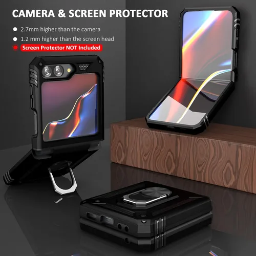 Miniatura 3 de ADDIT Z Flip 5 - Funda para Samsung Galaxy Z Flip 5, con anillo de soporte, soporte ajustable, grado militar, protección resistente, a prueba