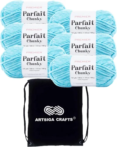Miniatura 8 de Premier Yarns Parfait Chunky Mushroom 1150-41 (6 madejas - mismo lote de tinte) Peso S Bulky #6 Hilo de poliéster para ganchillo y punto con bolsa