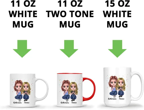 Miniatura 6 de Gossby Taza de café personalizada de la amistad, regalo personalizado Besites para mujeres con diseño de muñeca, nombre, cita – cumpleaños, Navidad