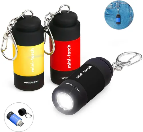Paquete de 3 linternas pequeñas para llavero, luz LED de bolsillo para llavero con luz blanca, mini linternas recargables USB impermeables al por