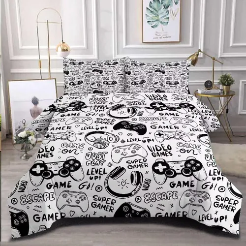Edredón Gaming para Niños Adolescentes, Juegos de Ropa de Cama Twin de Juegos, Juego de Edredón para Niños Gamers, Juego de Cama de Videojuegos para