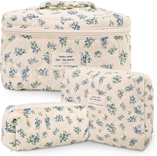 Miniatura 17 de GISMTR 3 Bolsas de Maquillaje Acolchadas de Algodón Grandes de Viaje Bolsa de Cosméticos Bolsa de Maquillaje Coqueta Bonita Bolsa de Tocador Floral