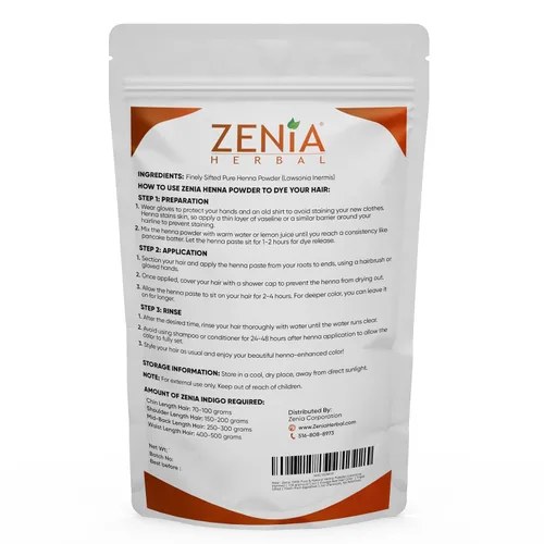 Miniatura 2 de Zenia Henna en polvo 100% puro y natural (Lawsonia Inermis) 3.5 onzas Color de cabello rojo naranja Triple tamizado Fresco de rajastán Sin