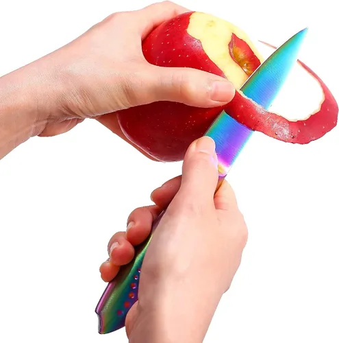 Miniatura 6 de WELLSTAR Juego de 2 cuchillos de chef, hoja de acero inoxidable alemán afilada y mango ergonómico cómodo con revestimiento de titanio arcoíris, chef