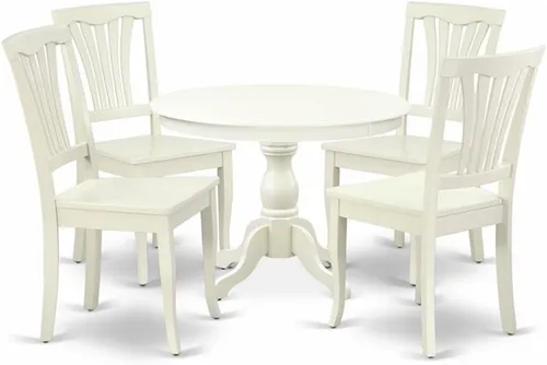 Miniatura 7 de East West Furniture HBAV3-LWH-W - Juego de muebles de comedor de 3 piezas que contiene una mesa de cocina redonda con pedestal y 2 sillas