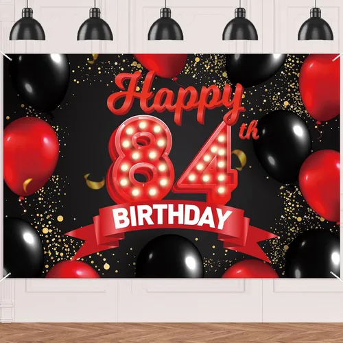 Miniatura 88 de Cartel de feliz cumpleaños 15 color rojo y negro, decoración temática de globos para niñas y mujeres, princesas de 15 años, fiesta de cumpleaños