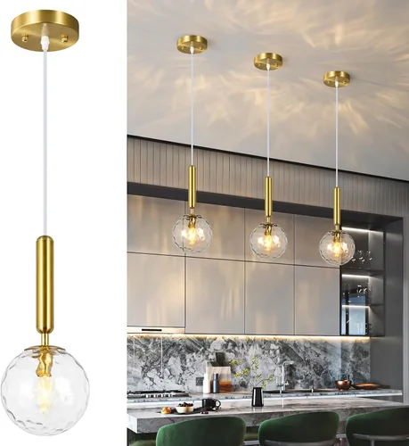 Miniatura 25 de Lámpara Colgante Moderna Accesorio de Iluminación Colgante para Isla de Cocina Luces Colgantes Doradas de Mediados de Siglo con Globo de Vidrio Oro