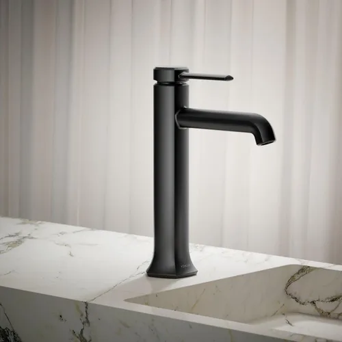 Miniatura 2 de KOHLER 27003-4K-BL - Grifo de baño alto de un solo mango con montaje de drenaje emergente, grifo de lavabo de baño de un agujero, 1.0 gpm, negro