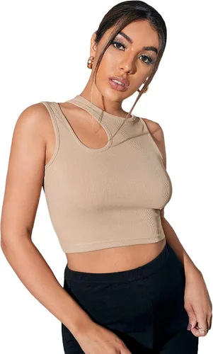 Miniatura 3 de Verdusa Camiseta corta sin mangas con cuello redondo y corte ajustado para mujer
