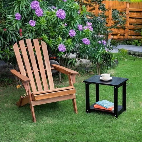 Miniatura 7 de VICTORY RELAX Mesa de acento Adirondack negra para exteriores – Mesa auxiliar de madera de acacia resistente a la intemperie con almacenamiento