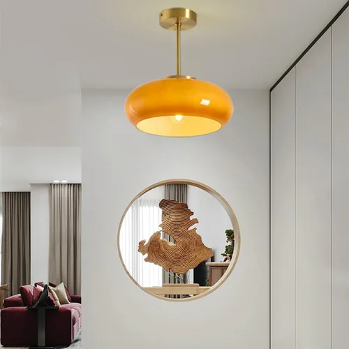 Miniatura 4 de Lámpara de techo semiempotrada de cristal, moderna cerca del techo, pantalla de cristal de cúpula naranja de 11 pulgadas, lámpara de techo dorada