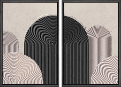 Miniatura 32 de SIGNWIN Lienzo enmarcado para pared, juego de arte con anillos de árbol de bosque grunge en blanco y negro, ilustraciones de naturaleza silvestre