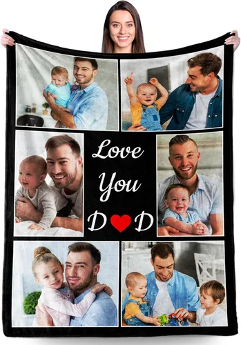 Miniatura 13 de Regalos personalizados de cumpleaños para el día del padre para el mejor papá de parte de hija, hijo, esposa, niños, manta personalizada para papá