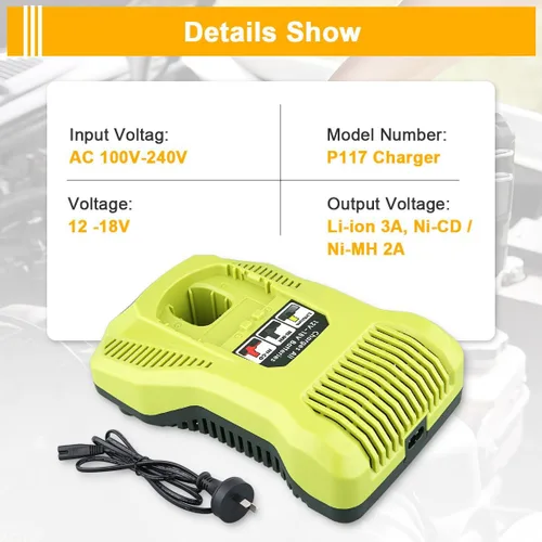 Miniatura 3 de 2Pack 6.0Ah PBP2005 P108 Replacement for Ryobi 18V Battery and P117 Charger Charging Station Starter Kit Compatible with Over 225 for 18v Lithium