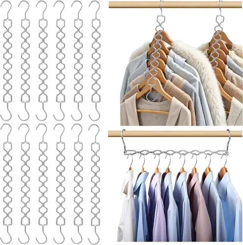 Miniatura 10 de 6 Pack de perchas que ahorran espacio para ropa, organizador de metal resistente con capacidad de 30 libras, percha mágica para ahorrar espacio