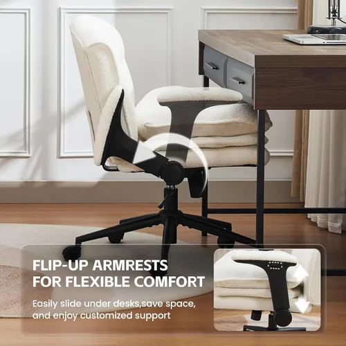 Miniatura 5 de Silla cruzada con brazos abatibles, silla ancha con patas cruzadas con cojín de 3 capas, silla ergonómica de escritorio de oficina con ruedas, silla