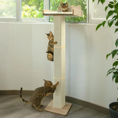 Percha para ventana de gato con poste rascador de sisal grueso, hamaca para gatos para ventana, poste rascador alto ajustable de 53.5" para gatos