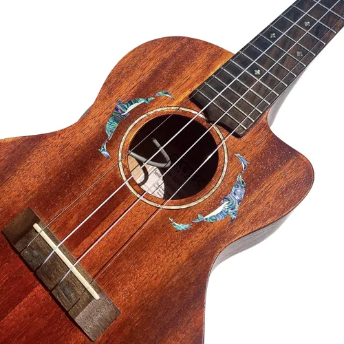 Miniatura 3 de Adhesivo adhesivo para ukelele - Marcadores de diapasón de delfines y roseta - Azul abulón, UKR-275DR-BL-AZ
