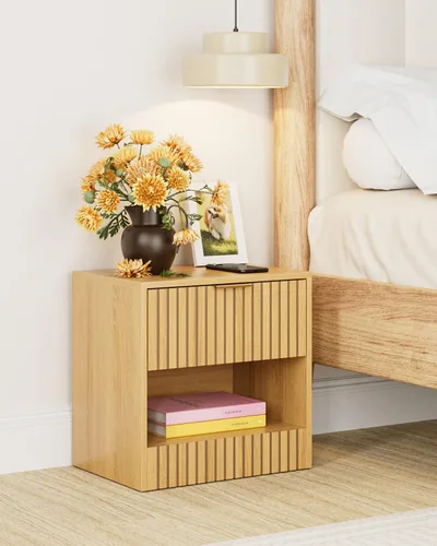 Miniatura 7 de Mesita de noche pequeña, mesita de noche moderna, mesita de noche con cajón y estante abierto, diseño de cubo, mesa auxiliar pequeña