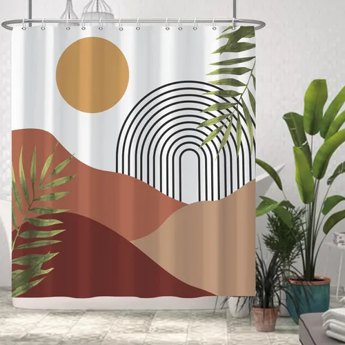 Miniatura 18 de AWERT Cortina de ducha pequeña de tamaño medio con 6 ganchos, cortina de ducha de 36 x 72 pulgadas, cortina de ducha bohemia de 36 pulgadas para Boho
